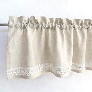 Kitchen Curtain Valance  - Modern Rustic Cafe Curtain, Cottage Kitchen Rod Pocket Valance, Shabby Chic Window Beige White Window Treatment.