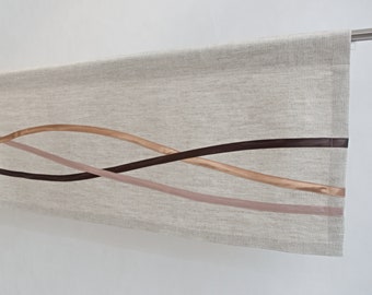 Cortina de valance mínima neutra beige marrón, valance de ventana marrón claro contemporáneo, panel de valance de lino de ventana minimalista de melocotón beige cálido.