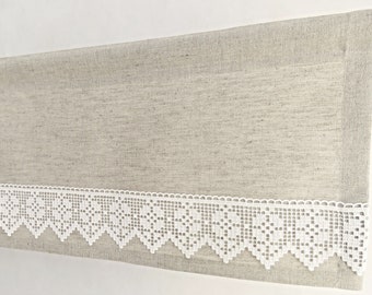 County Valance - Moderni topper per finestre da caffè in stile rustico francese, manto per tende in lino beige in stile cottage da fattoria con pizzo. Realizzato su misura