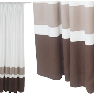 Brown and White Curtains - Chocolate Brown Linen Curtains, Striped Taupe Mocha Curtain Panels, Luxury Linen Living Room Bedroom Drapes.