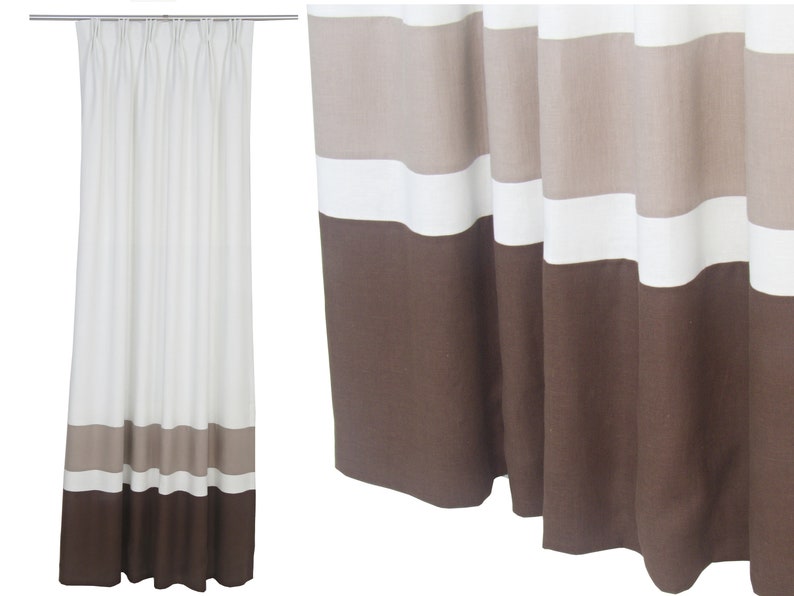 Chocolate Brown Cappuccino White Linen Curtain Panel Blackout Image 0