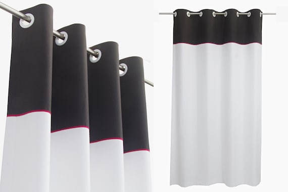 Grey White Hot Pink Curtains Panels With Eyelets Blackout Etsy