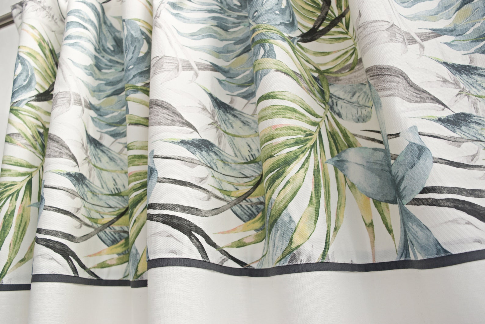 Botanical Curtains White Linen & Blue Grey Green Floral Print - Etsy