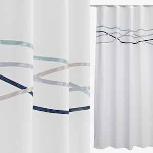 Coastal White Navy Curtains  - Scandinavian Style Minimalist Beach Hut Style Drapes, Nautical Beach House Curtain Panels Made to Measure.