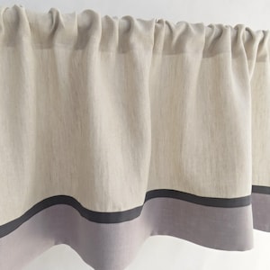 Two Tone Curtain Valance - Modern Colour Block Orange Red Turquoise Kitchen Rod Pocket Linen Valence, Minimalist Window Treatment, Custom.