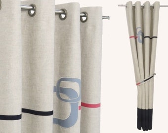 Funky Black Red Grey Minimalist Linen Curtains, Masculine, Two Tone Window Drapes, Unique Curtains. Custom Sizes and Stripe Colours.