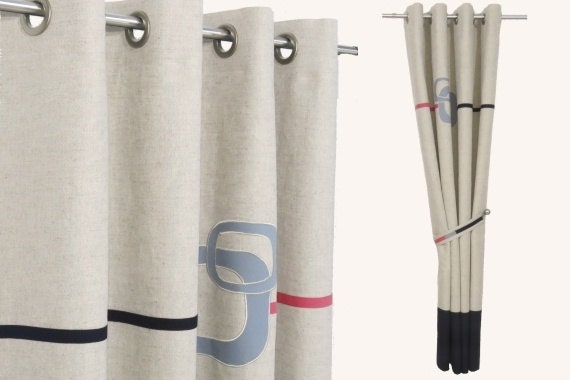 Funky Black Red Grey Minimalist Linen Curtains Masculine Two Etsy