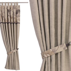 Floral Curtains for Living Room -  Botanical Brown Curtain Panels, Vintage Farmhouse Cottage Style Brown Drapes, Linen Earthy Tone Curtains.