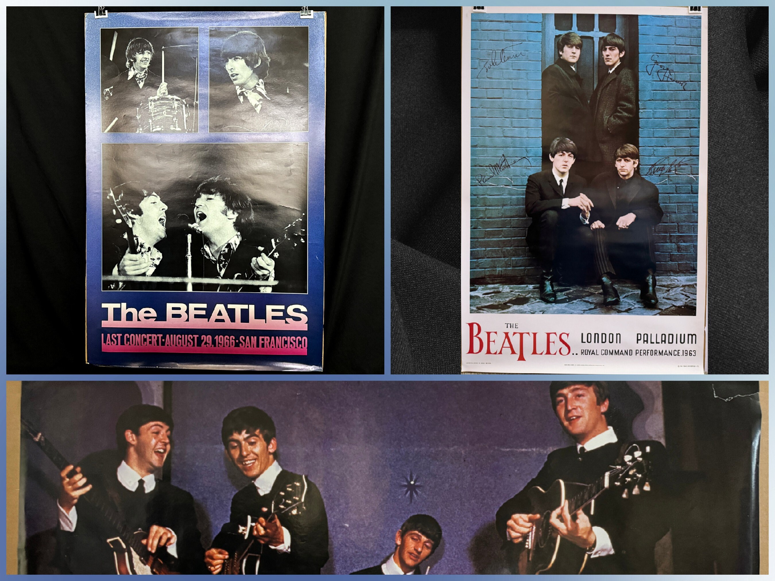 Lot of 3 Beatles Posters Performance Concert Reproduction Reprints