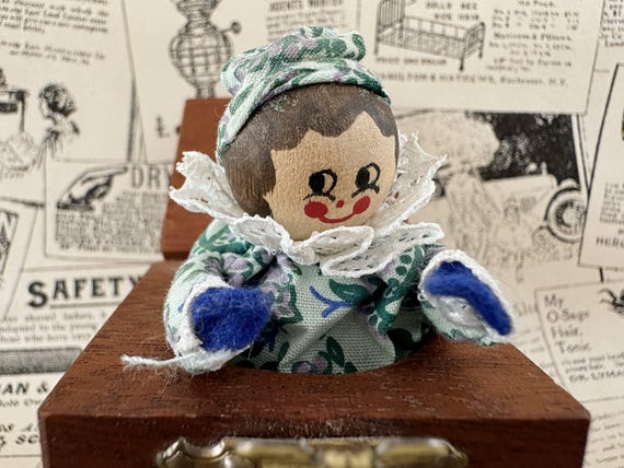 Mini Jack in the Box Hand Crafted Ornament Décor by Clare Robina