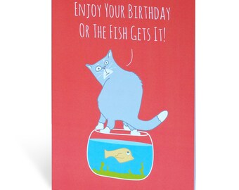 Funny Birthday Card - Funny Cat Card - Designed and Printed in the UK ...