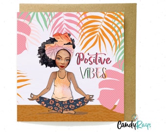 Black Woman Birthday Affirmation Card - Meditation Yoga