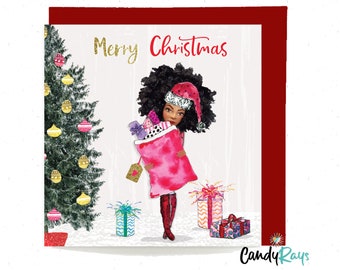 African American Christmas Santa Card | Holiday Cards |Season Greetings cards