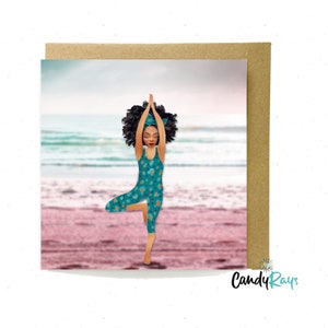 Afro Black Woman Yoga Tree Asana Pose Mini Art Card