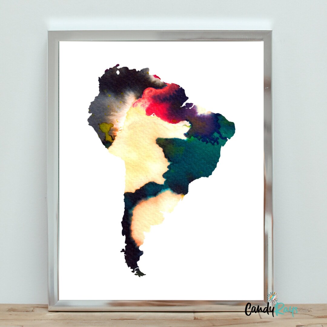 Map of South America, South American Wall Art, Continent Map