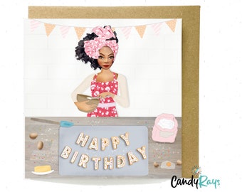 Black Woman Birthday Card - Baking
