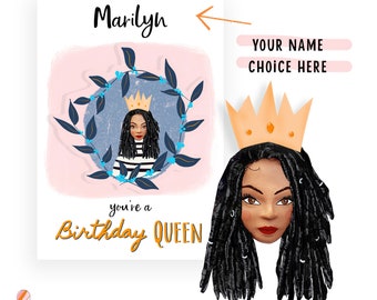 Custom birthday card | Personalised Black Woman Birthday Card - Dread locs