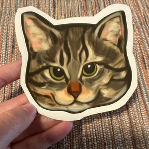 Mischievous Tabby Cat Sticker – Cat Illustration Decal for Laptops, Scrapbooks, and Journals