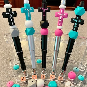 Penna con perline in silicone "Cross Faith" - regalo per giovani della chiesa, regalo per sorelle, regalo per donne di fede