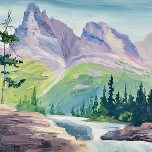 Original 5x7 Mountain Landscape Oil Painting, Small Unframed Mountain River Painting, Glacier National Park, Montana