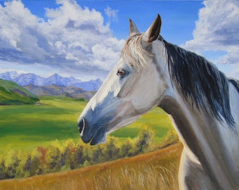 Original 12x16 Horse Painting on Canvas, Original Acrylic Animal Painting, Mountain Landscape, Alberta, Western Art, Living Room Art