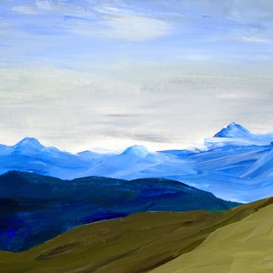 Peint à la main de montagne de voeux carte, carte originale 5 x 7 acrylique montagne paysage peinture, carte de voeux, remerciement, anniversaire, carte d’anniversaire