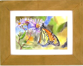 Original Butterfly Painting, Watercolor Butterfly Painting, Small Flower Painting, Framed 4x6 Monarch Painting, Realistic Butterfly Art