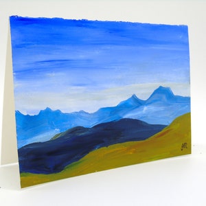 Carte de voeux peinte à la main, Original paysage de montagne de 5 x 7 en acrylique, fait à la main carte, carte de remerciement, carte de voeux de montagne, fête des pères
