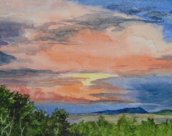 Watercolour Sunset, Watercolour Landscape, 6x8 inch Unframed Painting