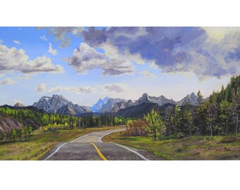 Original 6x12 Acrylic Mountain Landscape Painting on Canvas, "The Road to Kananaskis Country", Alberta Mountainscape
