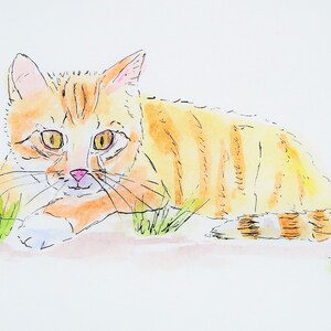 Carte de salutation peinte à la main, carte d’aquarelle de chat, carte de remerciement, anniversaire, get Well Soon, Original 4x6 pouce Peinture de chaton d’aquarelle