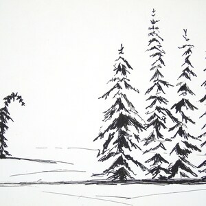 Carte de Noel dessinée à la main, carte de vœux d'hiver faite à la main, dessin original de paysage d'encre de 5x7 pouces, anniversaire, anniversaire, carte de remerciement