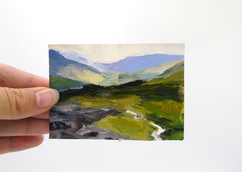 Mountain Painting Miniature Landscape Creek Tiny Painting Original ACEO Landscape Oil Painting Original Art Alberta Mountainscape