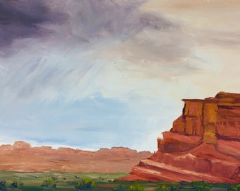 Original 5x7 Oil Landscape Painting, Utah Mesa Art, Small Unframed Oil Painting, Arches National Park