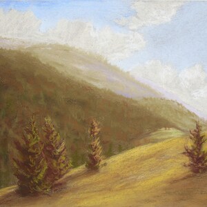 Original 9x12 Pastel Mountain Landscape Drawing, Alberta Foothills, Unframed Pastel Painting, Golden Hour, Winter Landscape