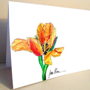 Fait à la main fleur carte de voeux, carte, carte de remerciement, obtenir bien bientôt carte, carte d’anniversaire, carte Floral, à l’encre originale 5 x 7 pouces tulipe