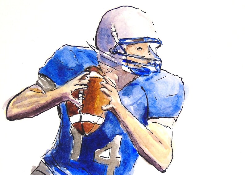 Original Football Watercolor Painting, Sports Art, Small Unframed