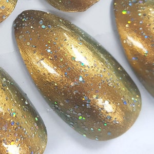 Fairycore Copper Rainbow Holographic Stiletto Press On False Nails Bling Glitter Moonchild Prism Shimmer Witchy Earthtone image 2