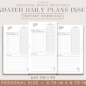 Personal Ring UNDATED Daily Insert Printable Day on 1 page DO1P Planner Insert Printable Personal Planner Inserts Pdf Download for Planners image 1