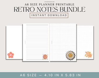 A6 Retro Notes BUNDLE for A6 Size Planner Lined Notes Grid Notes Dot Grid Notes Pages for A6 | DIGITAL Printable Instant PDF Download