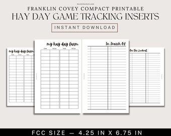 Hay Day Tracking Insert FCC Printable Farming Game Insert for Hay Day Mobile Game Tracking in Franklin Covey Compact Size Planner Printable