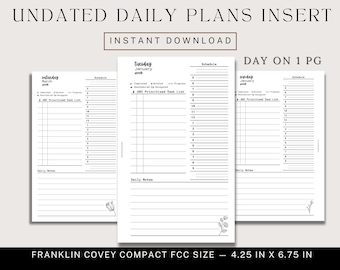 Undated Daily Insert Franklin Covey Compact FCC Rings Printable FCC Daily Inserts Do1P Planner Insert Today Dailies PDF Download