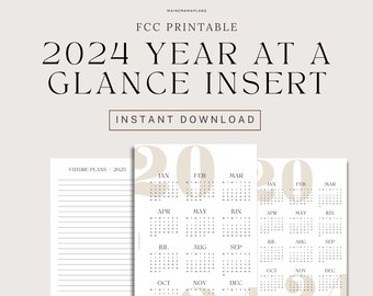 FCC 2024 Yearly Calendar Insert Printable Franklin Covey Compact Rings Calendar Printable Inserts Planner Insert Yearly Holiday Download PDF