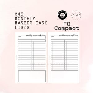 045 - FC Compact: Monthly Master Task List Insert Instant PDF Printable Download Monthly Printable List fcc Rings Goal Inserts VDS Moterm