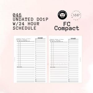 046 - FC Compact: UNDATED Day on 1 Page w/24 Hour Schedule Printable Download FCC Ring Planner Daily Printable Day on 1 Page DO1P