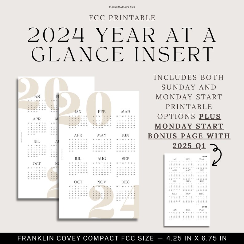 FCC 2024 Yearly Calendar BUNDLE Printable Franklin Covey Compact Rings ...