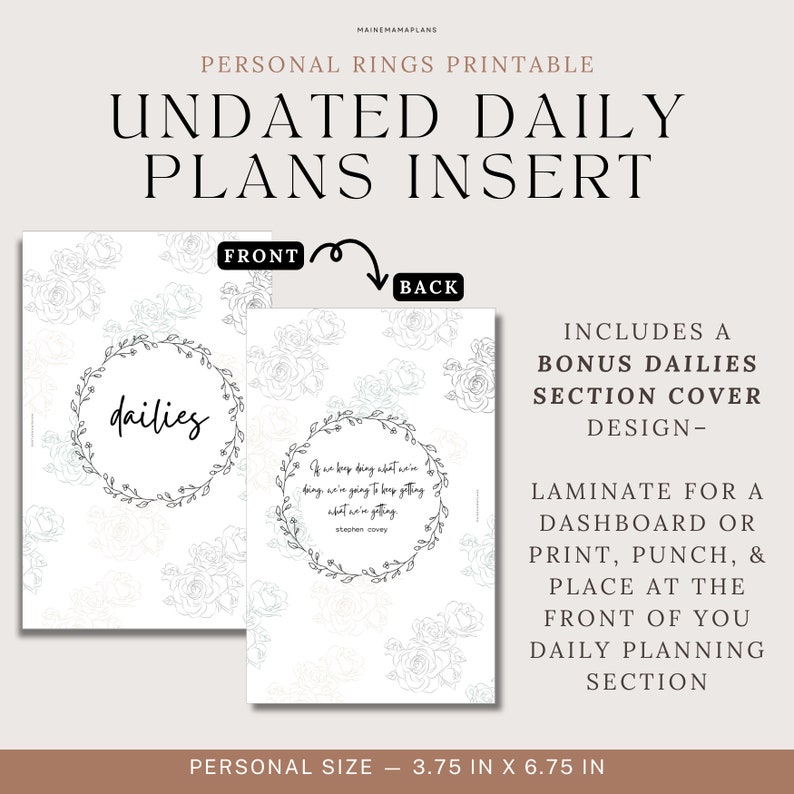 Personal Ring UNDATED Daily Insert Printable Day on 1 page DO1P Planner Insert Printable Personal Planner Inserts Pdf Download for Planners image 6