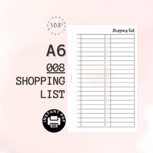 008 - A6: Shopping List Insert Instant PDF Printable Download Pocket Errands Tracker Printable List Insert A6 Rings Grocery List