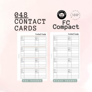 May include: Printable contact card template with two versions: one with a tan header and one with a blank header. Each card has space for a name, address, phone number, email, and website.