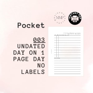 003 - ポケット: 日付なしの毎日、ラベルのみ (スケジュールなし) 印刷可能 ポケット リング プランナー 毎日印刷可能 1 ページ DO1P